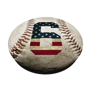 Baseball number 6 with American USA flag phone stand PopSockets PopGrip: Swappable Grip for Phones & Tablets