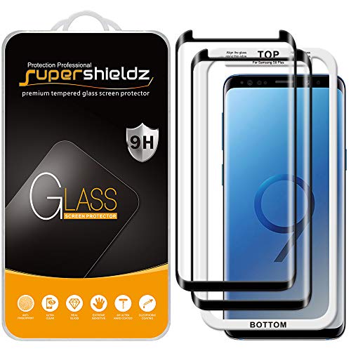 Supershieldz (2 Pack) Designed for Samsung (Galaxy S9 Plus) Tempered Glass Screen Protector with (Easy Installation Tray) Anti Scratch, Bubble Free (Black)