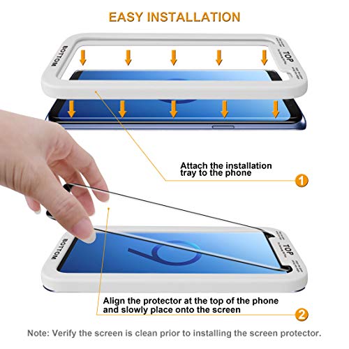 Supershieldz (2 Pack) Designed for Samsung (Galaxy S9 Plus) Tempered Glass Screen Protector with (Easy Installation Tray) Anti Scratch, Bubble Free (Black)