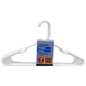 essentials white plastic adult-sized hangers, 7 hangers per package