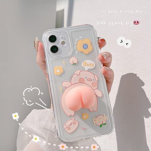 BONTOUJOUR Phone Case for iPhone 14 Pro Max, Funny Novelty Waving 3D Squeezable Peach Butt Piggy Pattern Happy Pig Case Transparent Soft TPU Silicone Rubber Case Help Relax