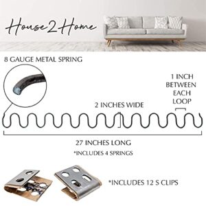 House2Home 27" Couch Spring Repair Kit to Fix Sofa Support for Sagging Cushions - Includes 4pk of Springs, Upholstery Spring Clips, Seat Spring Stay Wire, Screws, and Installation Instructions