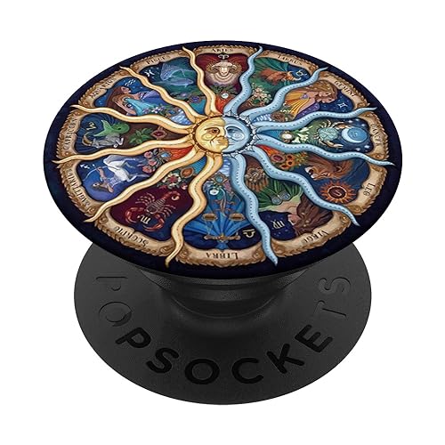 Zodiac Astrology Wheel Star Sign Symbol Astrology Birth Grip PopSockets PopGrip: Swappable Grip for Phones & Tablets PopSockets Standard PopGrip