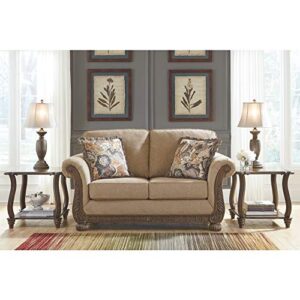 Signature Design by Ashley Westerwood New Traditional Loveseat with 2 Accent Pillows, Brown