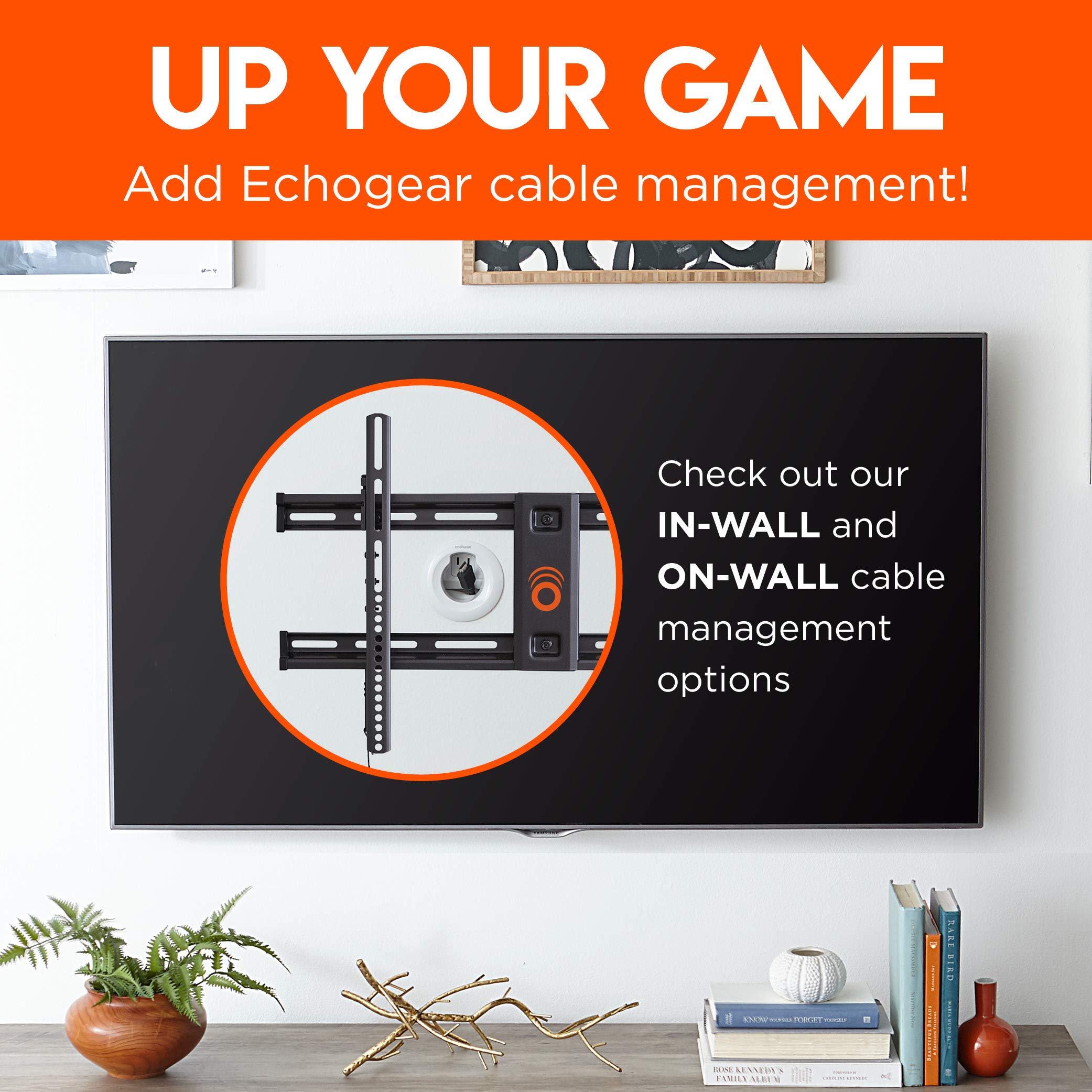 ECHOGEAR Wall Mount Bracket for TVs Up to 90" - Low Profile Design Holds TV Only 2.25" from Wall - Fast Install with Template & You Can Level After Mounting - Pull Strings for Easy Cable Access