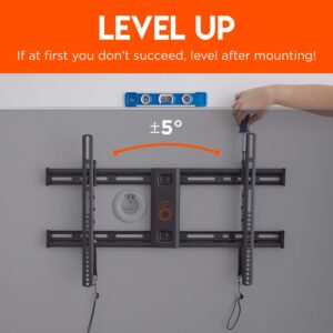 ECHOGEAR Wall Mount Bracket for TVs Up to 90" - Low Profile Design Holds TV Only 2.25" from Wall - Fast Install with Template & You Can Level After Mounting - Pull Strings for Easy Cable Access