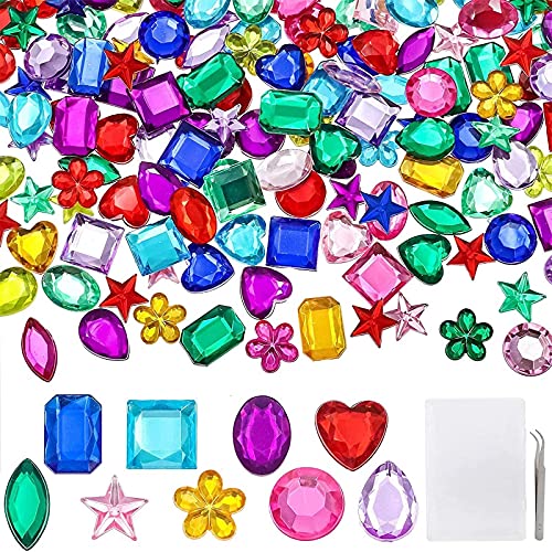 YIQIHAI 360pcs Craft Gems Jewels Acrylic Flatback Rhinestones Gemstone for Arts and Crafts Jewels, 10-15mm，9 Shapes with Tweezers and Storage Box