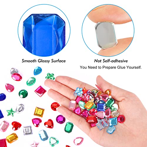 YIQIHAI 360pcs Craft Gems Jewels Acrylic Flatback Rhinestones Gemstone for Arts and Crafts Jewels, 10-15mm，9 Shapes with Tweezers and Storage Box