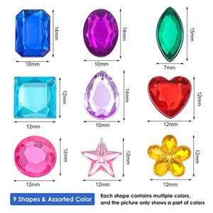 YIQIHAI 360pcs Craft Gems Jewels Acrylic Flatback Rhinestones Gemstone for Arts and Crafts Jewels, 10-15mm，9 Shapes with Tweezers and Storage Box