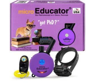 micro educator me-300-1/3 mile ecollar dog training collar with remote for small, medium, and large dogs - static, vibration & tone electric training collar for dogs by e-collar technologies