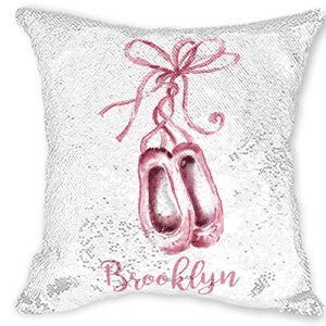 girls love a monogram reversible silver custom pillow| ballet slipper personalized sequin pillow| girl ballet gift| girl ballet dance bedding| personalized pillow| ballet shoes personalized sequin