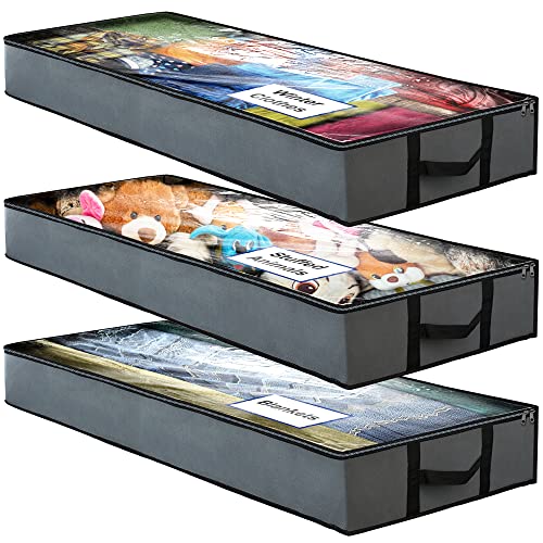 NestNeatly SmartCube Underbed Storage Bag, 3 Large Bins with Reinforced Handles Foldable Containers