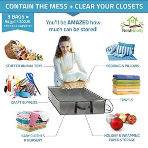 NestNeatly SmartCube Underbed Storage Bag, 3 Large Bins with Reinforced Handles Foldable Containers