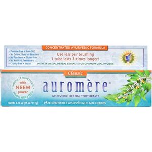 auromere ayurvedic herbal toothpaste, classic licorice - with neem & peelu, natural toothpaste, non-gmo, fluoride free toothpaste, vegan, cruelty-free, lasts 3x longer than regular toothpaste - 6 pack