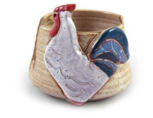 american handmade pottery kitchen sponge holder, farmhouse rooster motif
