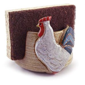 American Handmade Pottery Kitchen Sponge Holder, Farmhouse Rooster Motif