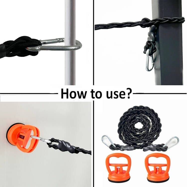 Braided Elastic Cord Travel Clothesline Travel Bungee Cord Laundry Clothesline (with 2 Strong Suction Cups) - Secures to Wall or Tile with Extra Large Suction Cups | Secures to Tree or on a Pole