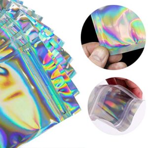 HAPPY COASTER CARDS 100 Pieces Smell Proof Bags - 3x5 Inches Resealable Mylar Bags Clear Zip Lock Food Candy Storage Bags Holographic Rainbow Color