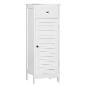 yaheetech bathroom floor storage cabinet, freestanding side table storage organizer unit with drawer and single shutter door, l12.6xw12xh34.5 inches