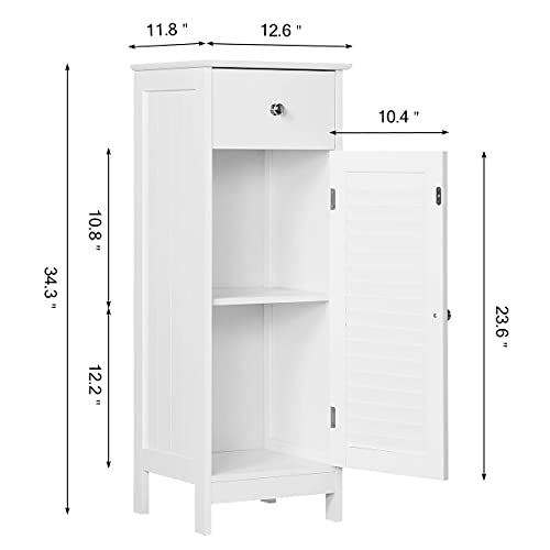 Yaheetech Bathroom Floor Storage Cabinet, Freestanding Side Table Storage Organizer Unit with Drawer and Single Shutter Door, L12.6xW12xH34.5 Inches