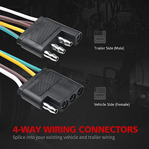 MICTUNING Trailer Wiring Harness Extension Kit - 4 Pin 25 Feet Male and 6 Feet Female Connector, 18 AWG Color Coded 4-Way Flat Wires for Under or Over 80 Inches Wide Trailers