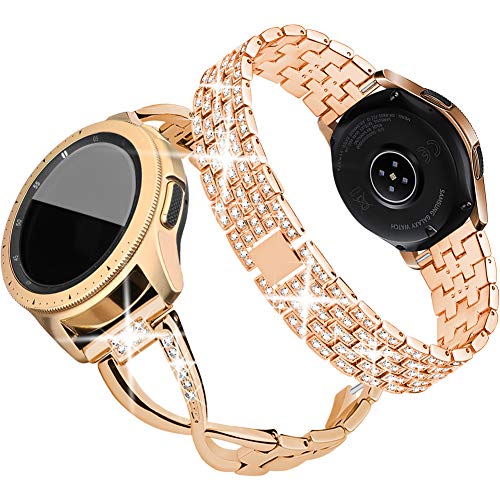 SUPOIX Compatible for Samsung Galaxy Watch 6/Watch 4/Watch 5 40mm 44mm/Galaxy Watch 3 41mm/Galaxy Watch 42mm/Active 2 Band, 2 Pack 20mm Women Jewelry Bling Metal Replacement Strap (Rose gold)