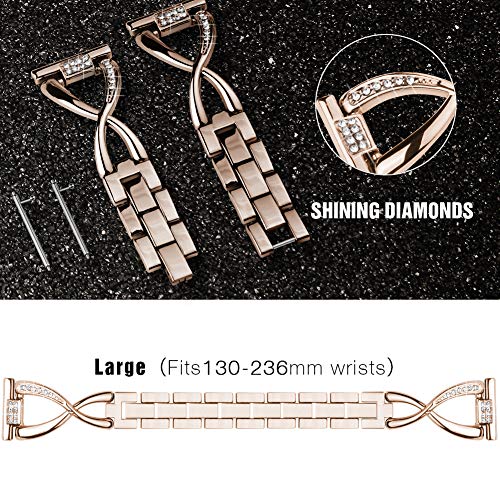 SUPOIX Compatible for Samsung Galaxy Watch 6/Watch 4/Watch 5 40mm 44mm/Galaxy Watch 3 41mm/Galaxy Watch 42mm/Active 2 Band, 2 Pack 20mm Women Jewelry Bling Metal Replacement Strap (Rose gold)