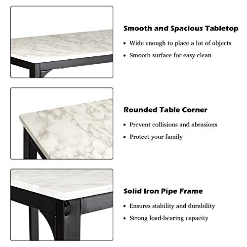 Giantex 3 Pcs Dining Table and Chairs Set with Faux Marble Tabletop 2 Chairs Contemporary Dining Table Set for Home or Hotel Dining Room, Kitchen or Bar (White & Black)