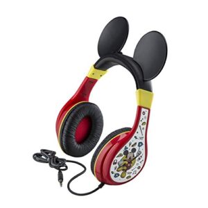 ekids mickey mouse headphones for kids, adjustable over the ear headphones, 3.5mm jack wired headphones with parental volume control, for fans of mickey mouse gifts