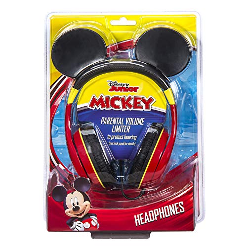 eKids Mickey Mouse Headphones For Kids, Adjustable Over the Ear Headphones, 3.5mm Jack Wired Headphones with Parental Volume Control, for Fans of Mickey Mouse Gifts