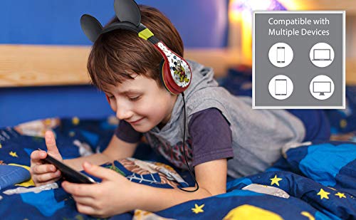 eKids Mickey Mouse Headphones For Kids, Adjustable Over the Ear Headphones, 3.5mm Jack Wired Headphones with Parental Volume Control, for Fans of Mickey Mouse Gifts