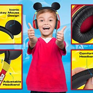 eKids Mickey Mouse Headphones For Kids, Adjustable Over the Ear Headphones, 3.5mm Jack Wired Headphones with Parental Volume Control, for Fans of Mickey Mouse Gifts