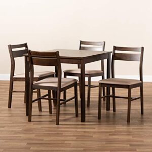 Baxton Studio Lovy Modern and Contemporary Beige Fabric Upholstered Dark Walnut-Finished 5-Piece Wood Dining Set