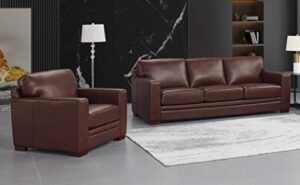 hydeline dillon top grain leather sofa and chair set, brown