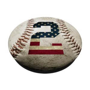 Baseball number 2 with American USA flag phone stand PopSockets PopGrip: Swappable Grip for Phones & Tablets PopSockets Standard PopGrip