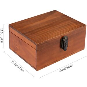 Wooden Keepsake Box, Dedoot Decorative Wooden Box Vintage Handmade Craft Large Wood Box with Lock and Key for Jewelry Gift Storage Box and Home Decor, Brown, 9.3x7.6x4.5 Inch