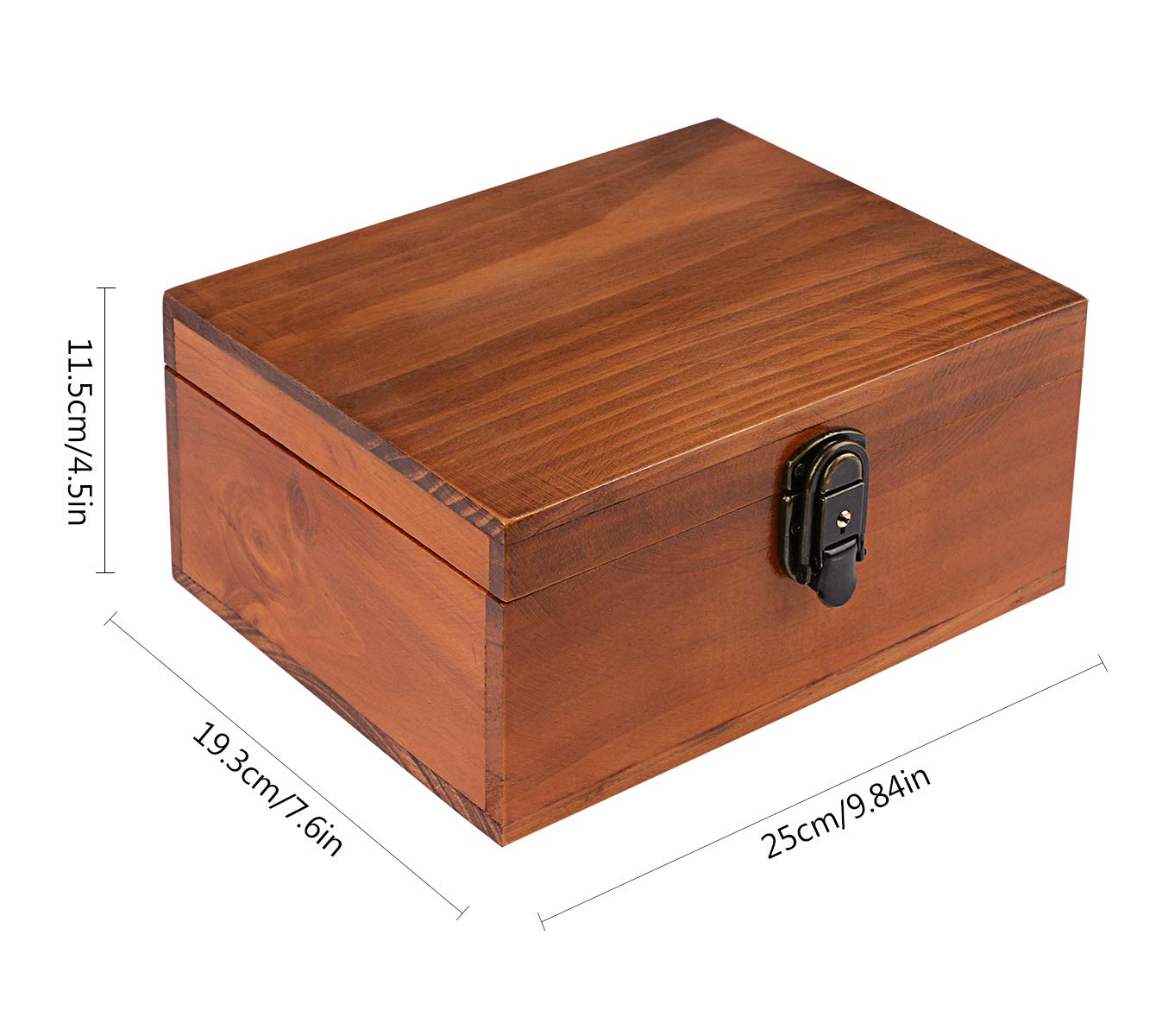 Wooden Keepsake Box, Dedoot Decorative Wooden Box Vintage Handmade Craft Large Wood Box with Lock and Key for Jewelry Gift Storage Box and Home Decor, Brown, 9.3x7.6x4.5 Inch