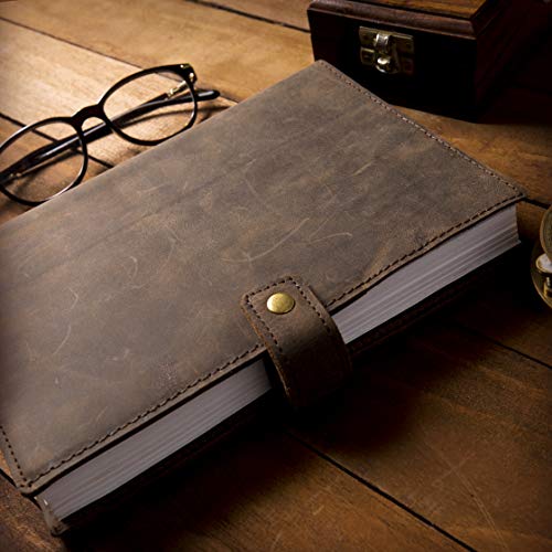 Refillable Leather Journal, Premium Lined A5 Writing Notebook Cover, Pen Holder & Card Slot, 200 Pages, 9 x 6 Inches Leather Bound Journal for Men & Women, Best Gift for Travel Diary