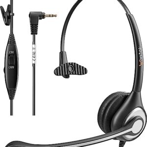 Wantek Phone Headset with Microphone Noise Cancelling, Telephone Headsets 2.5mm Jack Work for Panasonic AT&T ML17929 Vtech RCA Cisco Uniden Polycom Grandstream Home Office Cordless Phones(F600J25P)