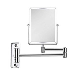 qimh 3x magnifying wall mounted vanity makeup mirror | rectangular 8x6 inch with extendable arm | polished chrome finish double-sided swivel mirror
