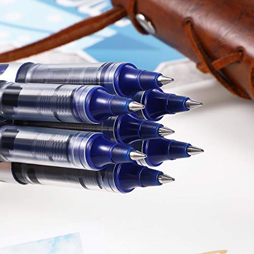 Chinco 12 Pieces Rolling Ball Pens, Quick-Drying Ink 0.5 mm Extra Fine Point Pens Liquid Ink Pen Rollerball Pens (Blue)