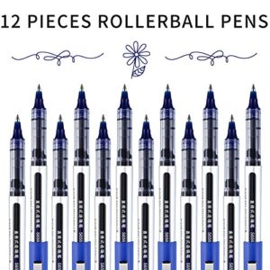 Chinco 12 Pieces Rolling Ball Pens, Quick-Drying Ink 0.5 mm Extra Fine Point Pens Liquid Ink Pen Rollerball Pens (Blue)