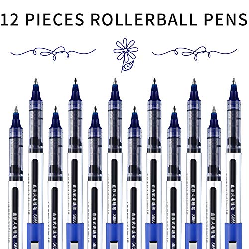 Chinco 12 Pieces Rolling Ball Pens, Quick-Drying Ink 0.5 mm Extra Fine Point Pens Liquid Ink Pen Rollerball Pens (Blue)