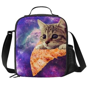 PrelerDIY Galaxy Cat Lunch Box - Insulated Meal Bag Pizza Lunch Bag Food Container for Boys Girls School Travel Picnic