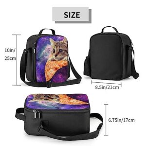 PrelerDIY Galaxy Cat Lunch Box - Insulated Meal Bag Pizza Lunch Bag Food Container for Boys Girls School Travel Picnic