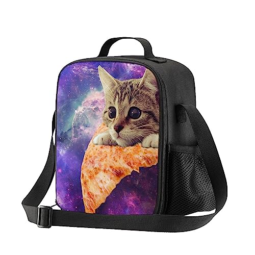 PrelerDIY Galaxy Cat Lunch Box - Insulated Meal Bag Pizza Lunch Bag Food Container for Boys Girls School Travel Picnic