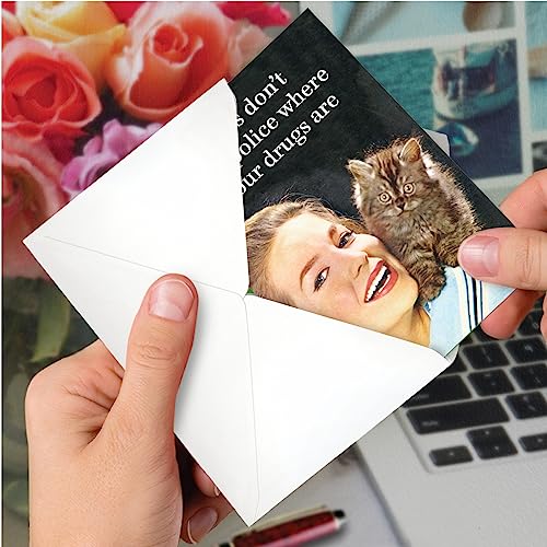 NobleWorks - 1 Funny Retro Birthday Card with Envelope - Hilarious Vintage Humor, Grown-Up Birthday Greeting - Mum Cats C7261BDG