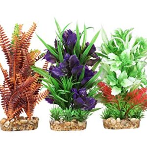 CNZ® 3 Pcs Assorted Lifelike Aquarium Plastic Plant Decoration with Gravel Base, 8-inch