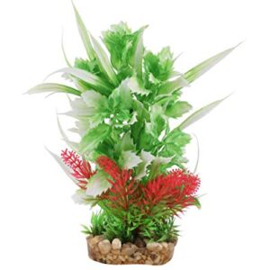 CNZ® 3 Pcs Assorted Lifelike Aquarium Plastic Plant Decoration with Gravel Base, 8-inch