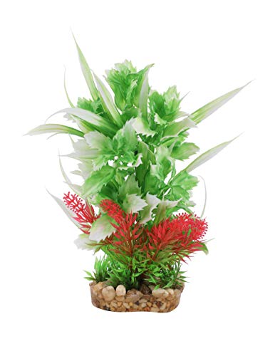 CNZ® 3 Pcs Assorted Lifelike Aquarium Plastic Plant Decoration with Gravel Base, 8-inch